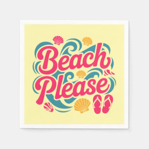 Servilleta De Papel Gráfico Retro de Tipografía Rosa: Por Favor Playa