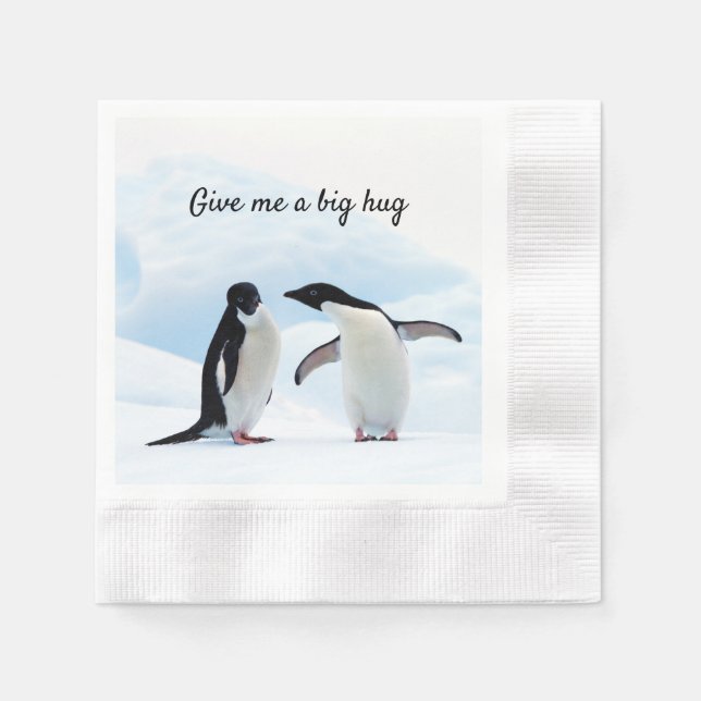 Servilleta De Papel Gran abrazo al Pingüino en foto de hielo con texto (Anverso)