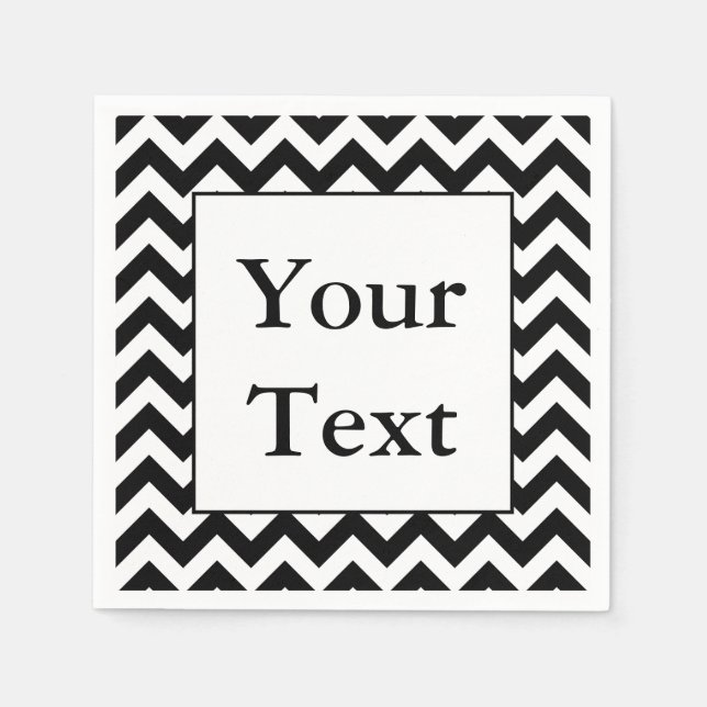 Servilleta De Papel Gran diseño de chevron negro con texto Personaliza (Anverso)