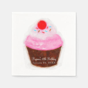 Servilleta De Papel Gran Fiesta de Cupcake y Cherry Watercolor