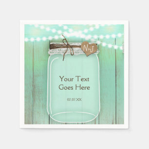 Servilleta De Papel Gran frasco de Mason y luces Verde menta Boda rúst