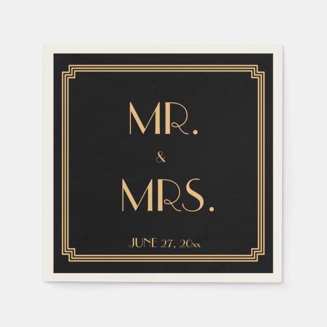 Servilleta De Papel Gran Gatsby Art Deco Napkins Boda Negro (Anverso)