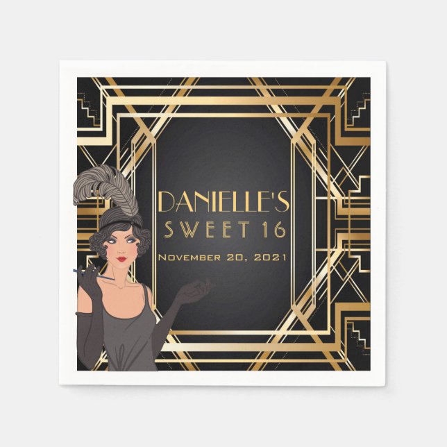 Servilleta De Papel Gran Gatsby Art Deco Sweet 16 Napkin personalizado (Anverso)