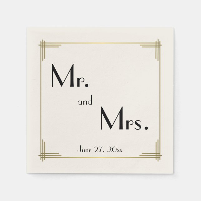 Servilleta De Papel Gran Gatsby Ecru Art Deco Bodas Napkins (Anverso)