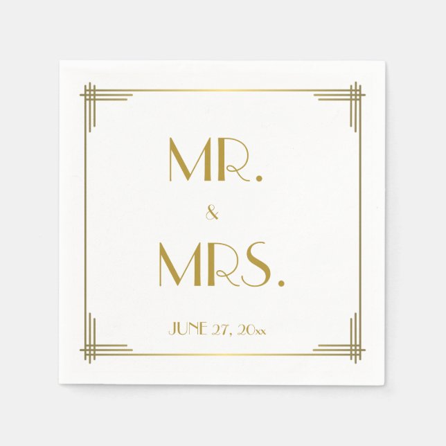 Servilleta De Papel Gran Gatsby Gold Art Deco Bodas Napkins (Anverso)