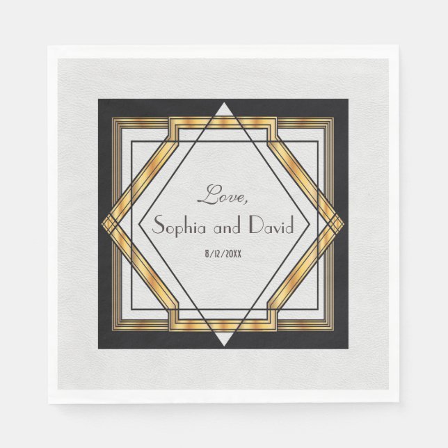Servilleta De Papel Gran Gatsby Gold Boda Art Deco Blanco (Anverso)