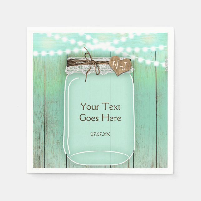 Servilleta De Papel Gran Jar Mason y Boda Rústico Mint (Anverso)