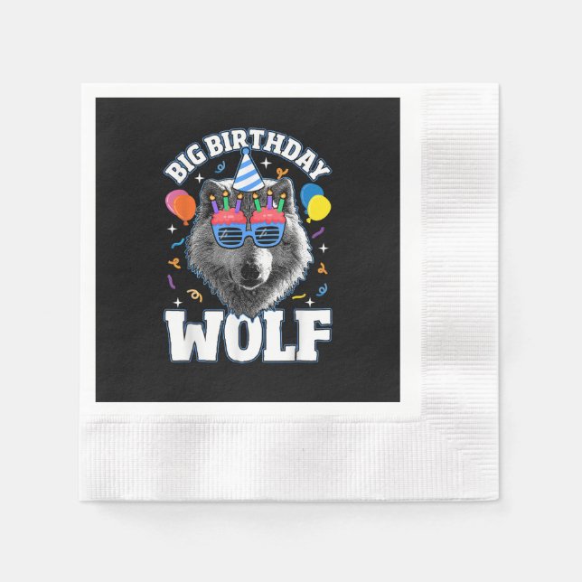 Servilleta De Papel Gran Lobo de Cumpleaños para Lobos (Anverso)