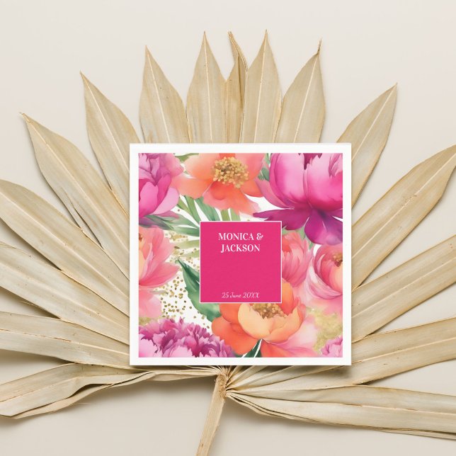 Servilleta De Papel Gran naranja rosa peony elegante vajilla de boda (Bold pink orange peony elegant wedding personalized tableware template napkins bold vibrant colors)