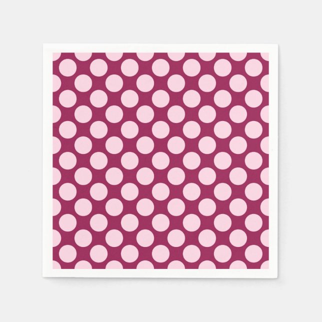 Servilleta De Papel Gran punto retro - burdeos y cáscara rosa (Anverso)