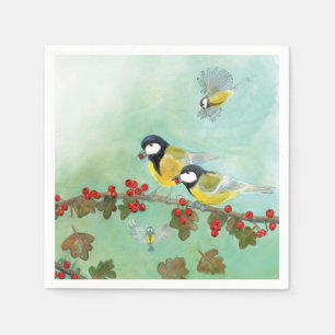 Servilleta De Papel Grandes Aves Tit y Berries Rojas Hawthorn