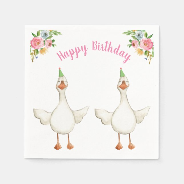 Servilleta De Papel Granja Animal Goose Chica Cumpleaños Barnyard Pink (Anverso)