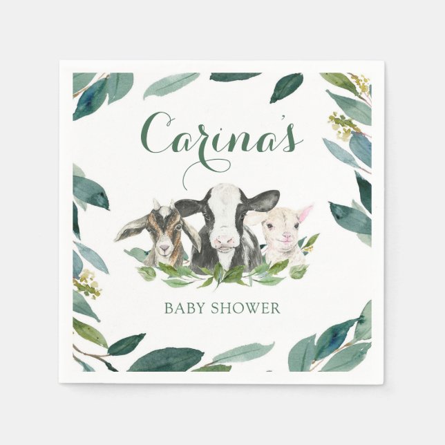 Servilleta De Papel Granja Animal Greenery Boy Baby Shower Napkins (Anverso)