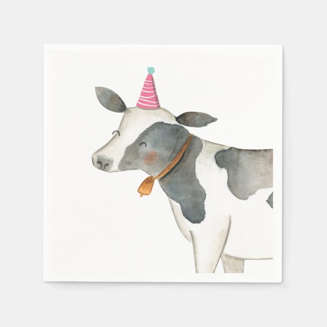 Servilleta De Papel Granja Animales Vaca Chica Cumpleaños Barnyard Pin (Anverso)