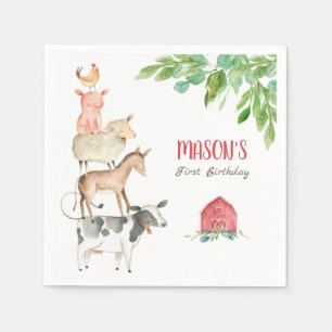 Servilleta De Papel Granja Animales Zoo Boy Birthday Barnyard