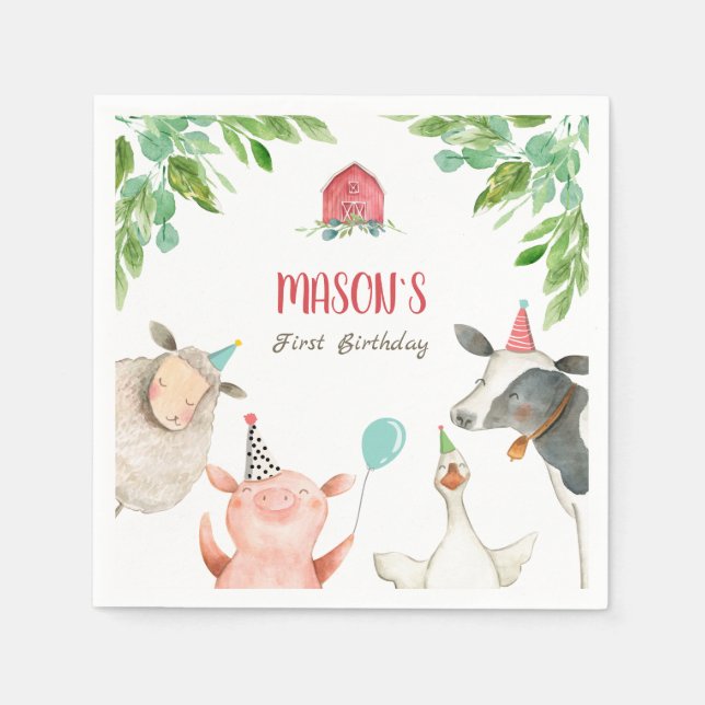 Servilleta De Papel Granja Animales Zoológico Niño Cumpleaños Barnyard (Anverso)