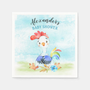 Servilleta De Papel Granja Baby Shower Rooster Watercolor Boy