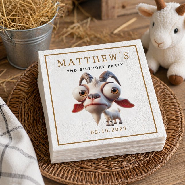 Servilleta De Papel Granja de animales cabra linda Fiesta de cumpleaño (Cute Goat Farm Animals 2nd Birthday Party Napkins)