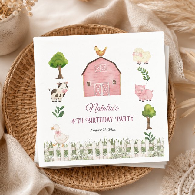 Servilleta De Papel Granja de animales de acuarela Cumpleaños número 4 (Subido por el creador)