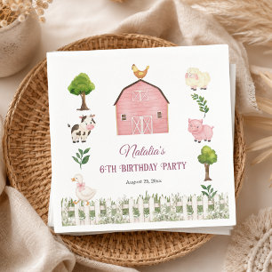 Servilleta De Papel Granja de animales de acuarela Cumpleaños número 6