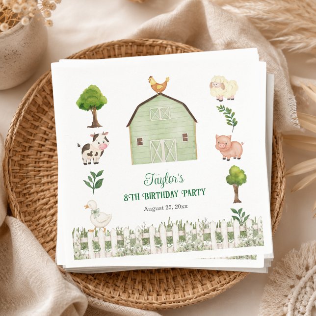 Servilleta De Papel Granja de animales de acuarela Cumpleaños número 8 (Subido por el creador)