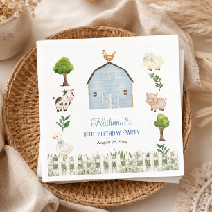 Servilleta De Papel Granja de Animales de Acuarela Fiesta de Cumpleaño