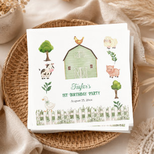 Servilleta De Papel Granja de Animales de Acuarela para Cumpleaños de