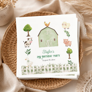 Servilleta De Papel Granja de Animales en Acuarela Cumpleaños 2 Años