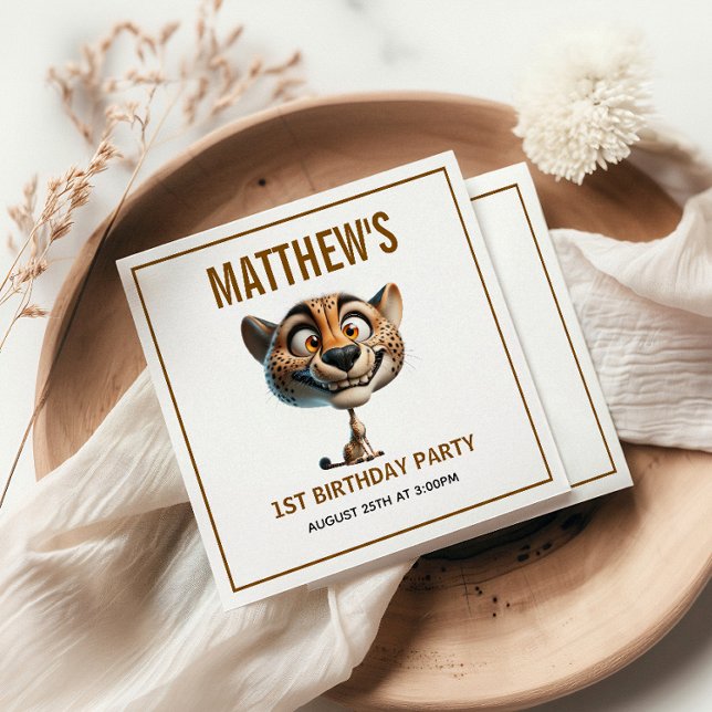 Servilleta De Papel Granja de Guepardos Locos y Divertidos Tema Cumple (Cute Crazy Cheetah Farm Theme 1st Birthday Napkins
)