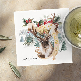 Servilleta De Papel Granja de renos y árboles | Feliz Fiesta navideño