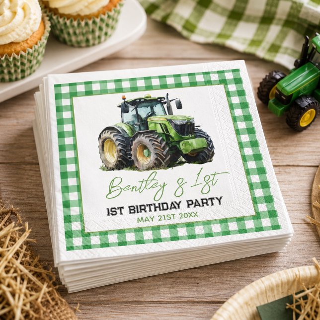 Servilleta De Papel Granja divertida del 1er cumpleaños del tractor (Tractor 1st Birthday Party Fun Farm Napkins)