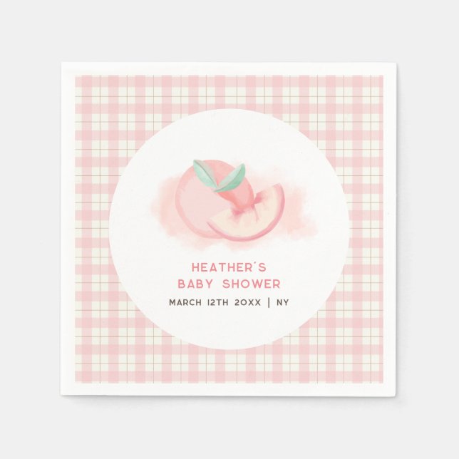 Servilleta De Papel Granja dulce rosa Gingham Peach Baby Shower (Anverso)
