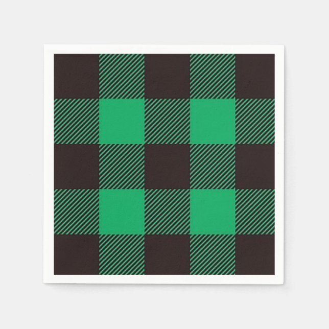 Servilleta De Papel Granja Green Black Gingham Buffalo Plaid (Anverso)