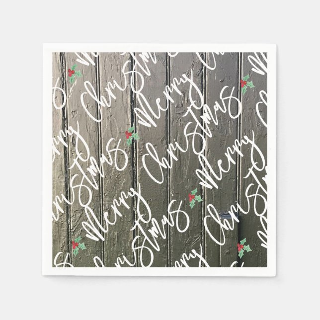 Servilleta De Papel Granja Rustic Merry Christmas Holly Black Barn Doa (Anverso)