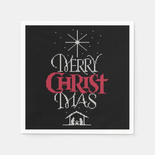 Servilleta De Papel Granny Knit Religioso Feo Merry Christmas Sweater (Anverso)