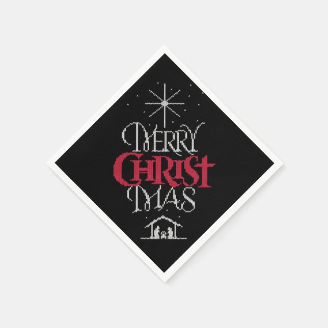 Servilleta De Papel Granny Knit Religioso Feo Merry Christmas Sweater (Borde)
