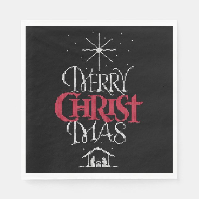 Servilleta De Papel Granny Knit Religioso Feo Merry Christmas Sweater (Anverso)