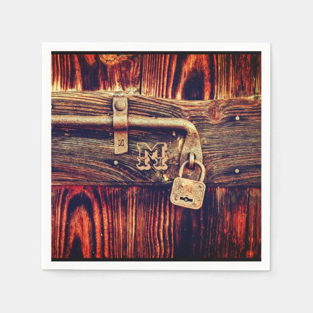 Servilleta De Papel Grano de madera rústico bloqueo de latón antiguo m (Anverso)