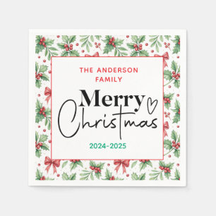 Servilleta De Papel : Grasa verde acuarela - Fiesta de Navidades festi