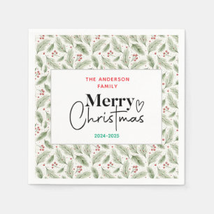 Servilleta De Papel : Grasa verde acuarela - Fiesta de Navidades festi