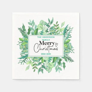Servilleta De Papel : Grasa verde acuarela - Fiesta de Navidades festi