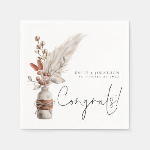 Servilleta De Papel Grasas Rustic Pampas Nombres Congrats Boda