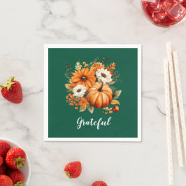 Servilleta De Papel Grateful Autumn Floral Pumpkin Green Square