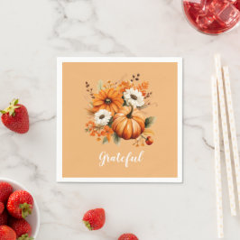 Servilleta De Papel Grateful Autumn Floral Pumpkin Orange Square