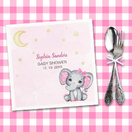 Servilleta De Papel Gray and Pink Elephant Baby Shower Girl