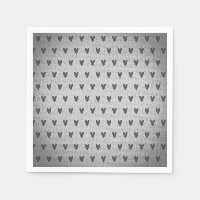 Servilleta De Papel Gray Burlap Whimsical Hearts Rústic Farmhouse (Anverso)