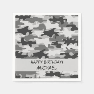 Servilleta De Papel Gray Camo Camouflage Feliz cumpleaños Personalizad