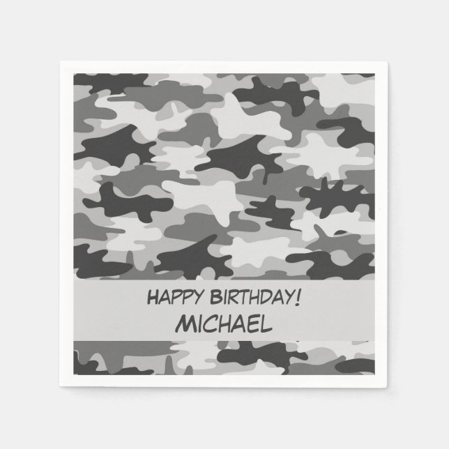 Servilleta De Papel Gray Camo Camouflage Feliz cumpleaños Personalizad (Anverso)