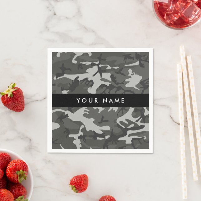 Servilleta De Papel Gray Camouflage Pattern, Your name, Personalize (In situ)