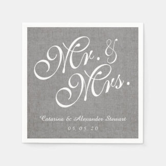 Servilleta De Papel Gray Linen Sr. y Sra. Boda Paper Napkins